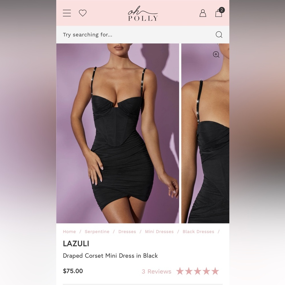 New with tags Oh Polly Lazuli draped corset mini dress in black(sold out)